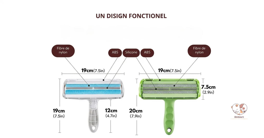 Brosse anti-poils Animours blanche pour enlever poils d'animaux sur canapé, tapis et vêtements