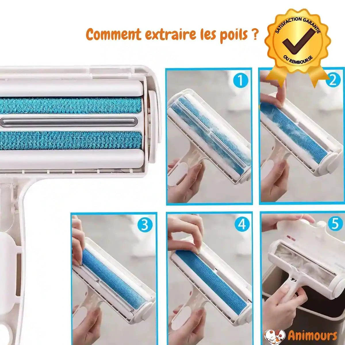 Brosse Anti-Poils Animours en ABS pour éliminer poils sur textiles, tapis et canapés, réutilisable et écologique