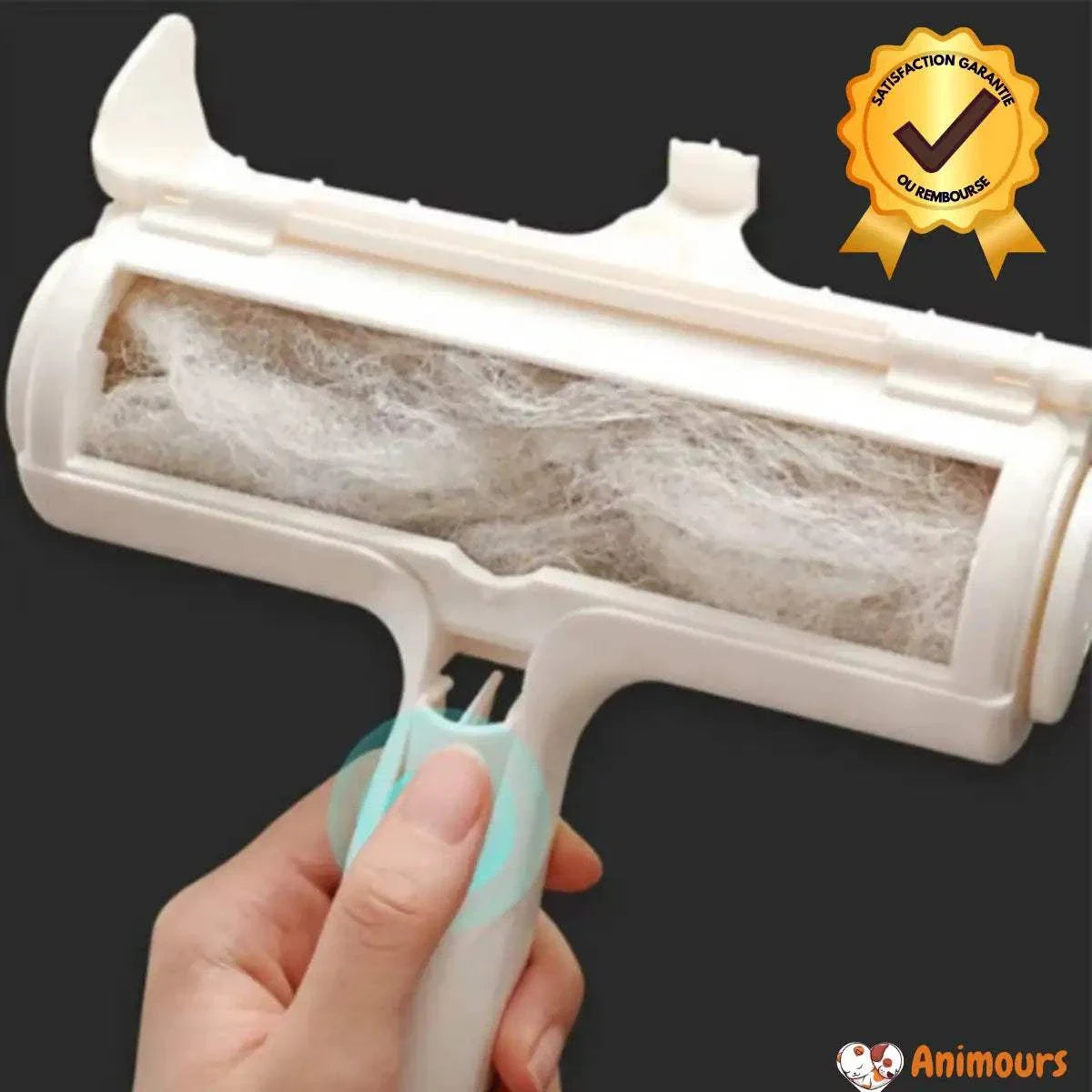 Brosse Anti-Poils Animours écologique et réutilisable pour canapés, tapis et textiles, avec micro-fibres efficaces et nettoyage facile.