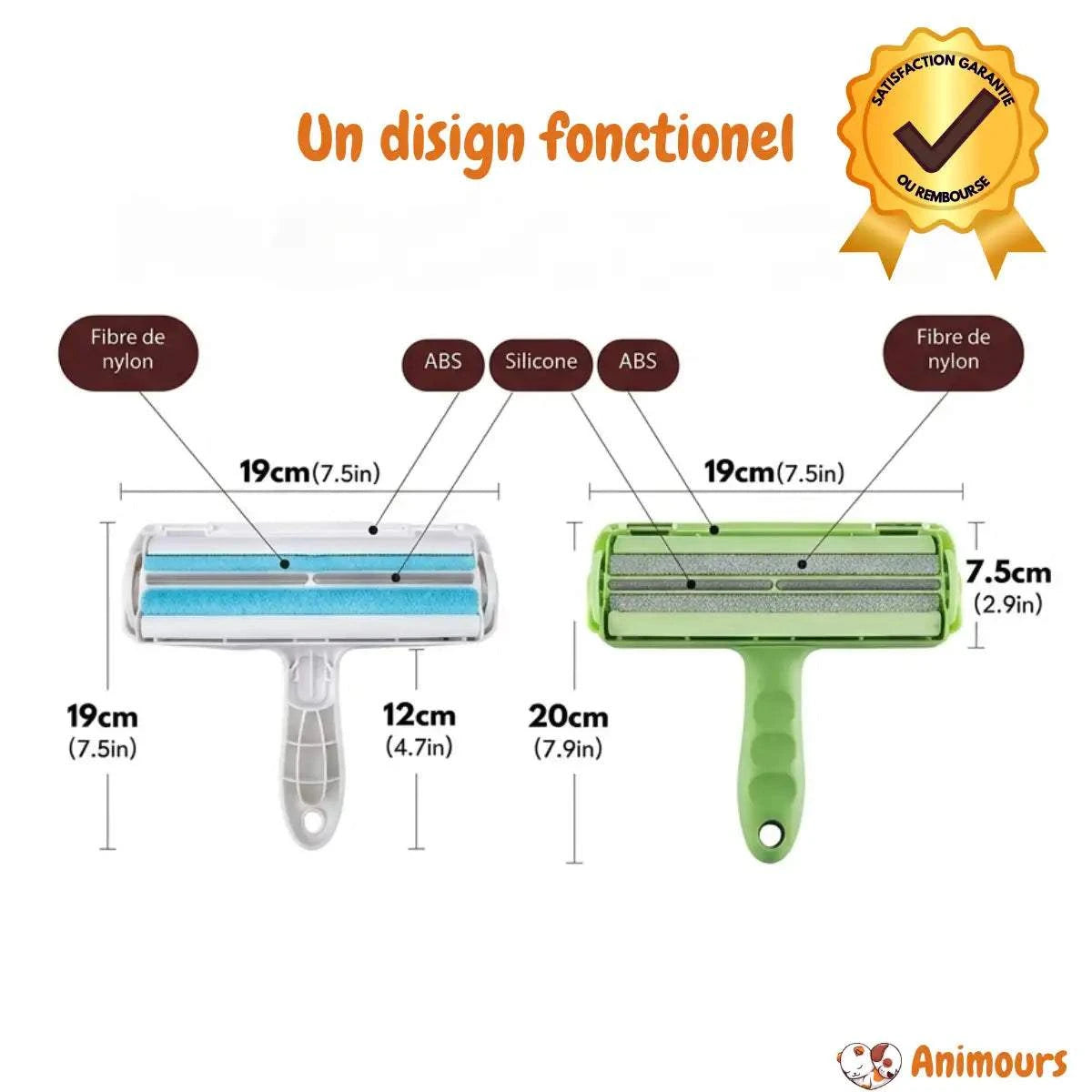 Brosse Anti-Poils Animours efficace et écologique pour canapés et tapis sans déchets