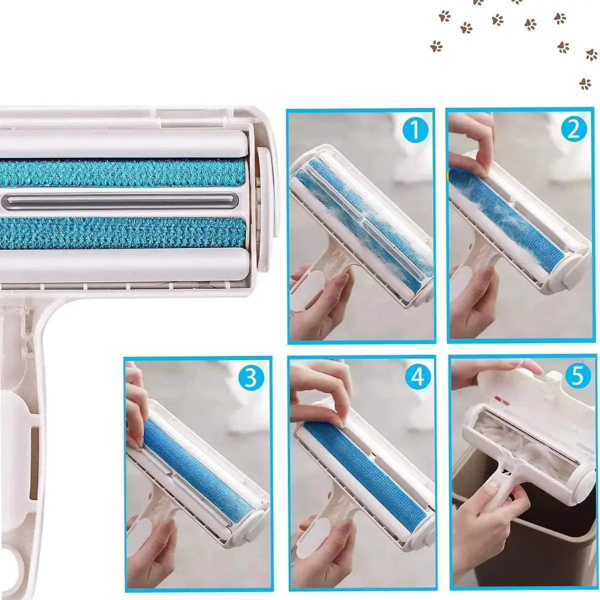 démonstration d'utilisation de la Brosse Anti-Poils Animours réutilisable pour canapés et tapis sans rouleaux jetables de couleur Blanche