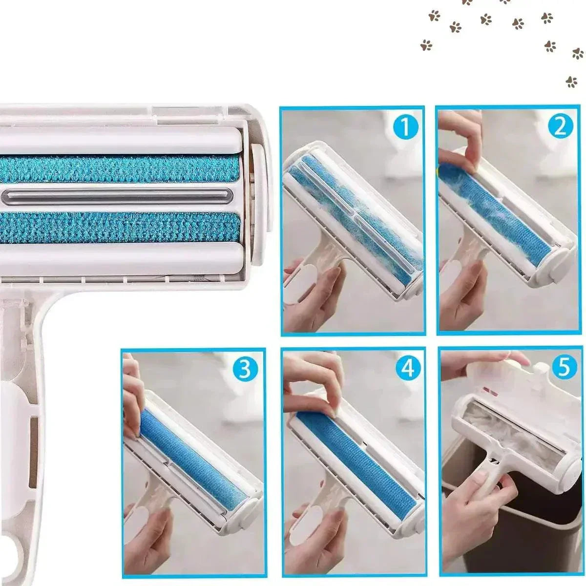 démonstration d'utilisation de la Brosse Anti-Poils Animours réutilisable pour canapés et tapis sans rouleaux jetables de couleur Blanche