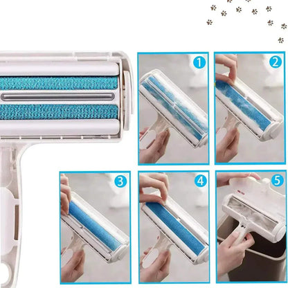 démonstration d'utilisation de la Brosse Anti-Poils Animours réutilisable pour canapés et tapis sans rouleaux jetables de couleur Blanche