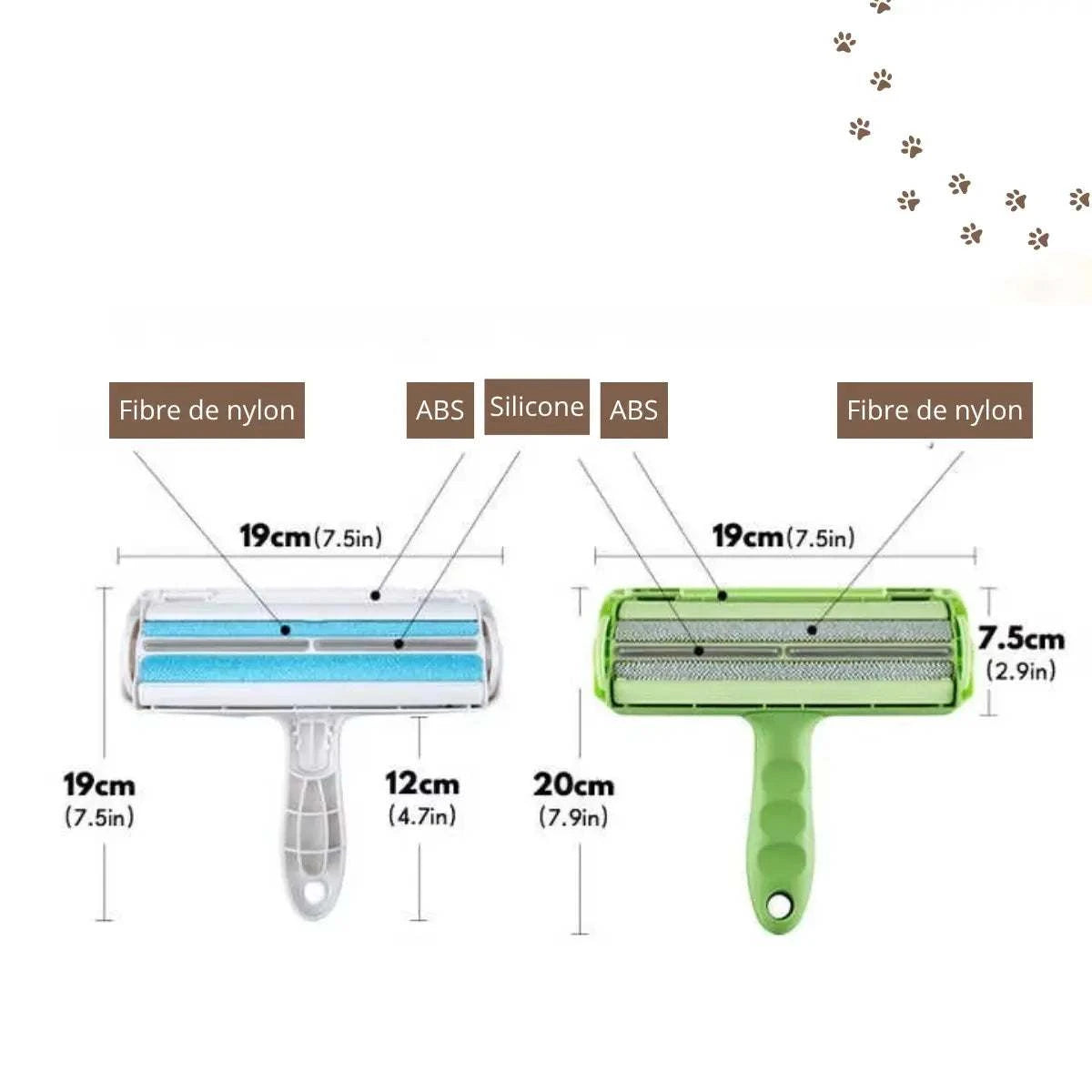 Caracteristiques et disignfonctionnel de la Brosse Anti-Poils Animours réutilisable pour canapés et tapis sans rouleaux jetables